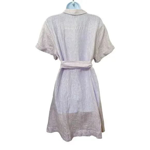 Hill House The Laura Linen Belted Mini Dress Size L Lilac Stripe Event  Pockets